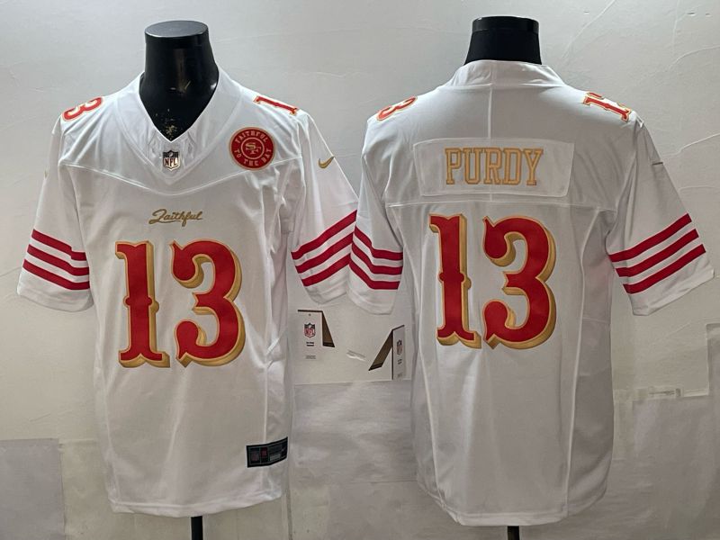 Men 2026 San Francisco 49ers #13 Purdy White Gold 5th generations Nike Limited NFL Jersey style 005